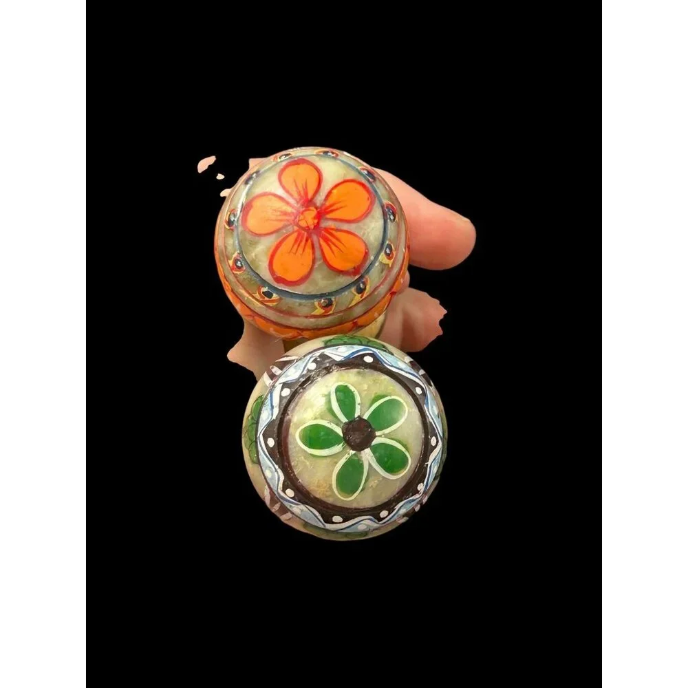 Vintage Set 2 Hand Painted Etched Marble Stone Wine Bottle Stoppers Barware BOHO - Picture 9 of 10